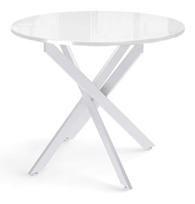 Кухонный обеденный стол Dikline Rs90 стекло белое(кромка белая)/ножки белые в Ярославле