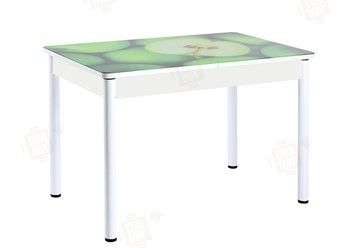 Кухонный раскладной стол Айсберг-01 СТФ, белый/фотопечать зеленые яблоки/ноги крашеные в Ярославле