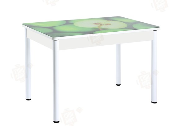 Кухонный раскладной стол Айсберг-01 СТФ, белый/фотопечать зеленые яблоки/ноги крашеные в Ярославле - изображение