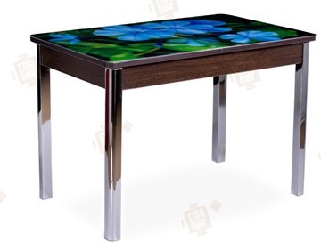 Кухонный стол раздвижной Айсберг-01 СТФ, венге/фотопечать фиалка/ноги хром квадратные в Ярославле