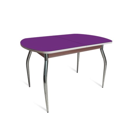 Обеденный раздвижной стол ПГ мини СТ2, дуб молочный/фиолетовое стекло/35 хром гнутые металл в Ярославле - изображение