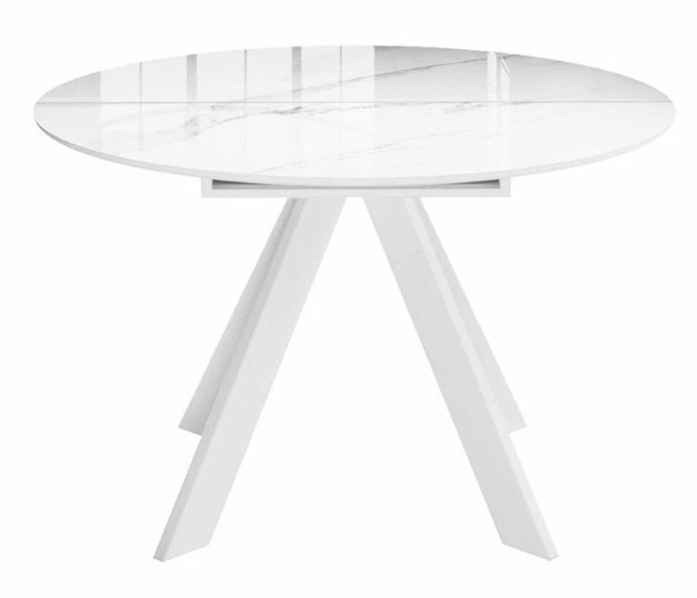 Стол на кухню раздвижной DikLine SFC110 d1100 стекло Оптивайт Белый мрамор/подстолье белое/опоры белые в Ярославле - изображение 8