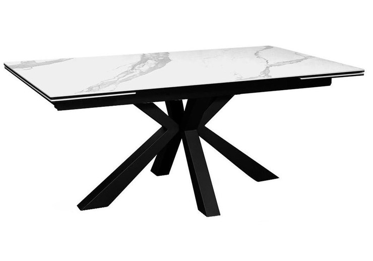 Стол раздвижной DikLine SFE160 Керамика Белый мрамор/подстолье черное/опоры черные (2 уп.) в Ярославле - изображение 1