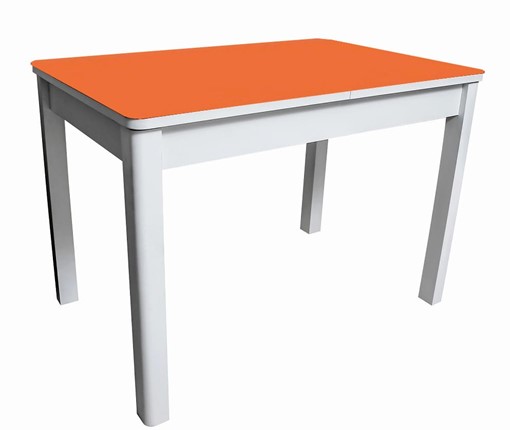 Кухонный стол раскладной Айсберг-02 СТ2, белое ЛДСП/стекло оранжевое/прямые массив белый в Ярославле - изображение
