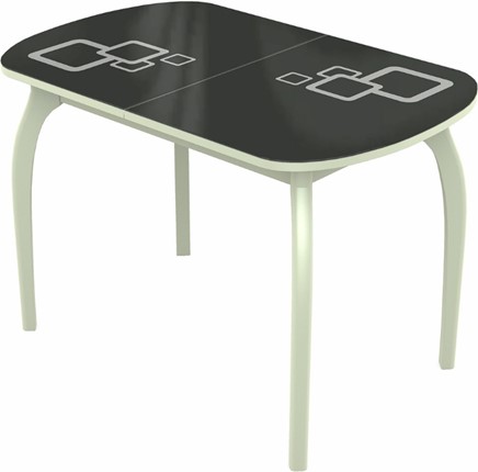 Кухонный раздвижной стол Ривьера мини дерево №1, Рисунок квадро (стекло черное/белый/белый) в Ярославле - изображение