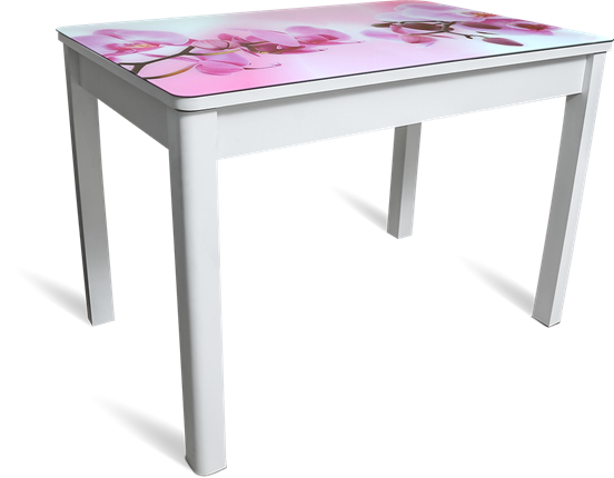 Кухонный стол раздвижной Айсберг-01 СТФ, белое лдсп/орхидея/40 прямые массив белые в Ярославле - изображение