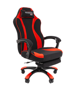 Кресло игровое CHAIRMAN GAME 35 с выдвижной подставкой для ног Ткань  черная / Ткань красная в Ярославле - предосмотр