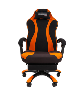 Кресло игровое CHAIRMAN GAME 35 с выдвижной подставкой для ног Ткань черная / Ткань оранжевая в Ярославле - предосмотр 1