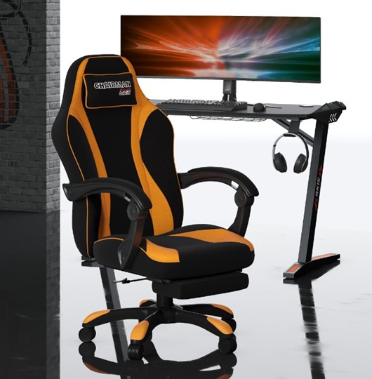 Кресло игровое CHAIRMAN GAME 35 с выдвижной подставкой для ног Ткань черная / Ткань оранжевая в Ярославле - изображение 4