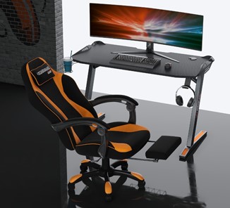 Кресло игровое CHAIRMAN GAME 35 с выдвижной подставкой для ног Ткань черная / Ткань оранжевая в Ярославле - предосмотр 3