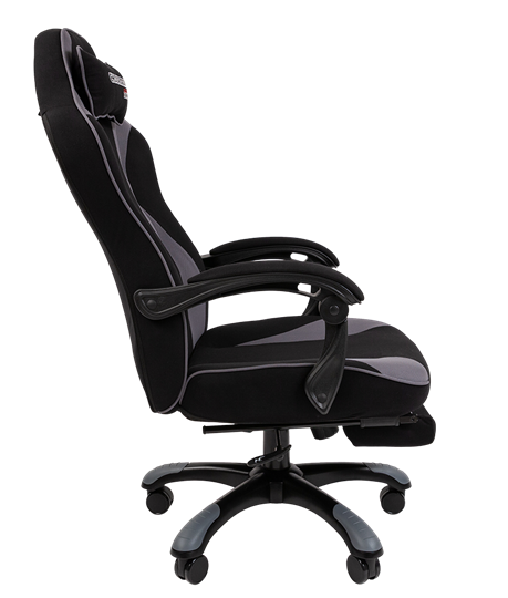 Кресло игровое CHAIRMAN GAME 35 с выдвижной подставкой для ног Ткань черная / Ткань св.серая в Ярославле - изображение 2