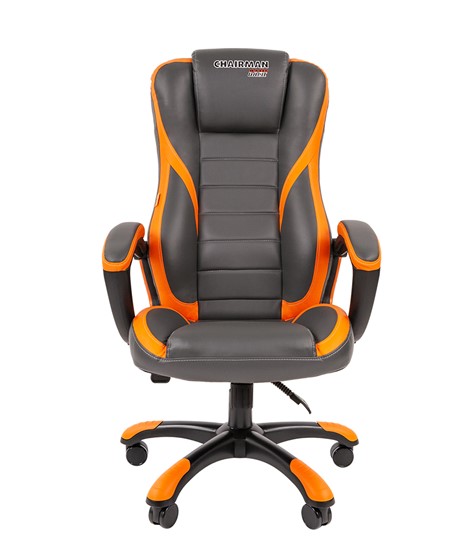 Кресло компьютерное CHAIRMAN GAME 22 эко кожа, серый/оранжевый в Ярославле - изображение 3