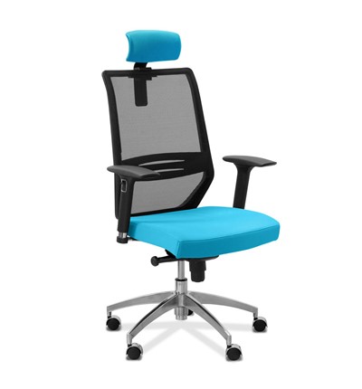 Кресло в офис Aero lux с подголовником, сетка/ткань TW / черная/голубая в Ярославле - изображение