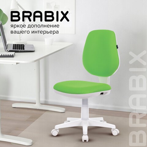 Кресло компьютерное Brabix Fancy MG-201W (без подлокотников, пластик белый, салатовое) 532414 в Ярославле - изображение 10