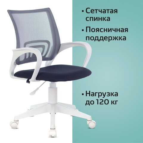 Офисное кресло Brabix Fly MG-396W (с подлокотниками, пластик белый, сетка, темно-серое) 532400 в Ярославле - изображение 5
