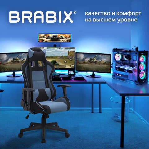 Кресло Brabix GT Racer GM-100 (две подушки, ткань, черное/голубое) 531818 в Ярославле - изображение 7