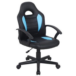 Кресло компьютерное BRABIX "Spark GM-201", экокожа, черное/голубое, 532505 в Ярославле - предосмотр