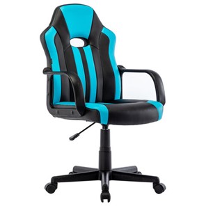 Кресло офисное BRABIX "Stripe GM-202", экокожа, черное/голубое, 532509 в Ярославле - предосмотр