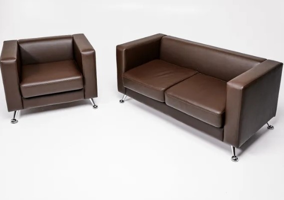 Комплект мебели Альбиони коричневый кожзам  диван 2Д + кресло в Ярославле - изображение