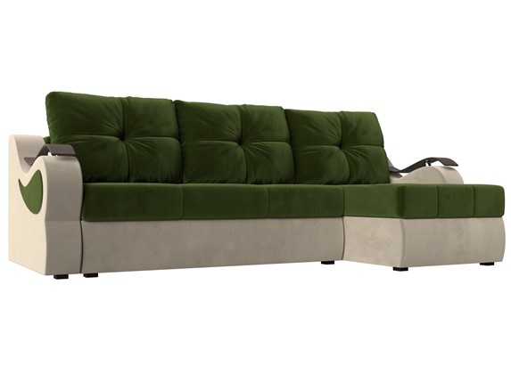 Угловой диван Меркурий, Зеленый/бежевый (вельвет) в Ярославле - изображение