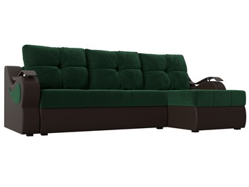 Угловой раскладной диван Меркурий, Зеленый/Коричневый (велюр/экокожа) в Ярославле