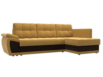 Угловой диван для гостиной Нэстор прайм, Желтый/Коричневый (микровельвет) в Ярославле