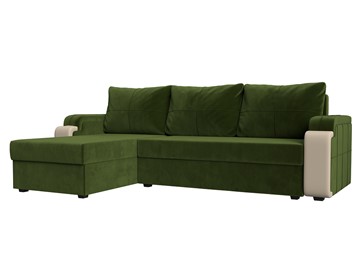 Угловой диван с оттоманкой Николь лайт, Зеленый/Бежевый (микровельвет/экокожа) в Рыбинске