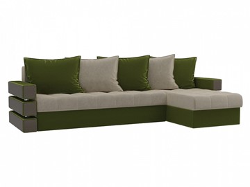 Угловой диван с оттоманкой Венеция, Бежевый/Зеленый (микровельвет) в Ярославле
