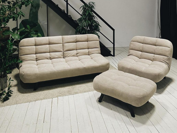 Комплект мебели Абри цвет бежевый диван + кресло +пуф пора металл в Ярославле - изображение