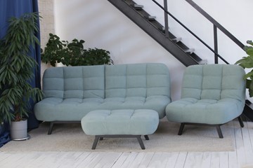 Комплект мебели Абри цвет мята кресло + диван + пуф опора металл в Ярославле