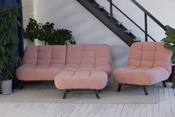 Комплект мебели Абри розовый кресло + диван + пуф опора металл в Ярославле - предосмотр