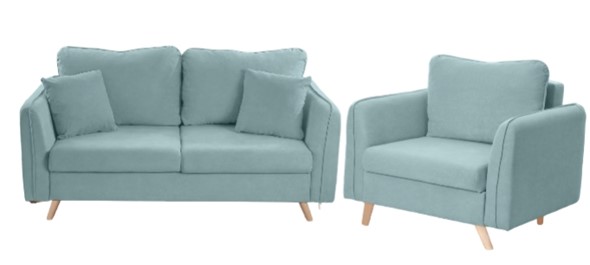 Комплект мебели Бертон голубой диван+ кресло в Ярославле - изображение