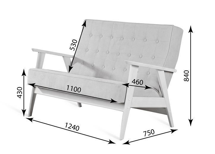 Прямой диван Ретро, двухместный (беленый дуб / RS 29 - бирюзовый) в Ярославле - изображение 3