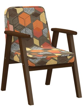 Мягкое кресло Ретро ткань геометрия коричневый, каркас орех в Ярославле - изображение