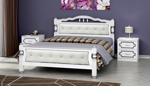 Полутороспальная кровать Карина-11 (Белый Жемчуг, светлая обивка) 140х200 в Ярославле - изображение
