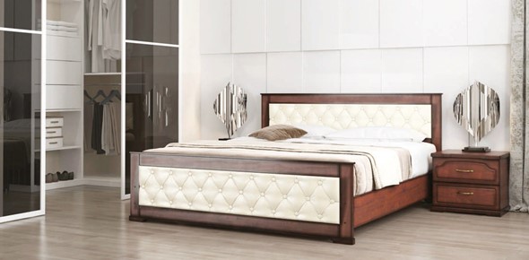 Спальная кровать Стиль 2, 160х200, кожзам, с основанием в Ярославле - изображение