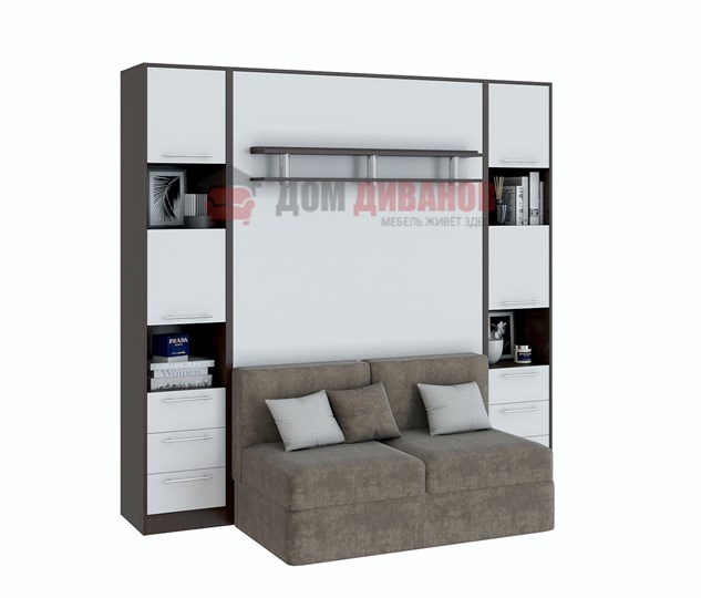 Кровать-шкаф с диваном Бела 1, с полкой ножкой, 1200х2000, венге/белый в Ярославле - изображение 1