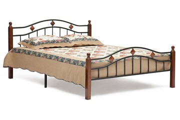 Кровать в спальню AT-126 дерево гевея/металл, 160*200 см (Queen bed), красный дуб/черный в Ярославле