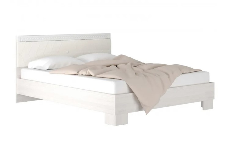 Кровать Гертруда, М8, 160х200 Экокожа с пуговицами без основания, белая лиственница/ясень жемчужный в Ярославле - изображение 1