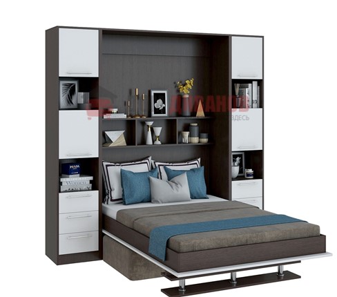 Кровать-шкаф с диваном Бела 1, с полкой ножкой, 1200х2000, венге/белый в Ярославле - изображение