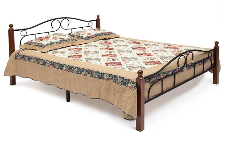 Кровать с основанием AT-808 дерево гевея/металл, 160*200 см (Queen bed), красный дуб/черный в Ярославле - изображение 1