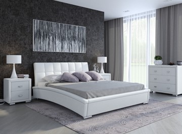 Кровать 2-спальная Corso-1L 140x200, Экокожа (Белый) в Ярославле
