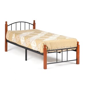 Кровать односпальная AT-915 дерево гевея/металл, 90*200 см (Single bed), красный дуб/черный в Ярославле