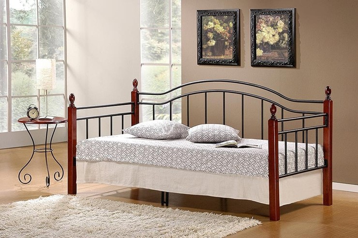 Спальная кровать LANDLER дерево гевея/металл, 90*200 см (Day bed), красный дуб/черный в Ярославле - изображение 4