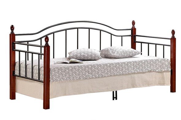 Спальная кровать LANDLER дерево гевея/металл, 90*200 см (Day bed), красный дуб/черный в Ярославле - изображение