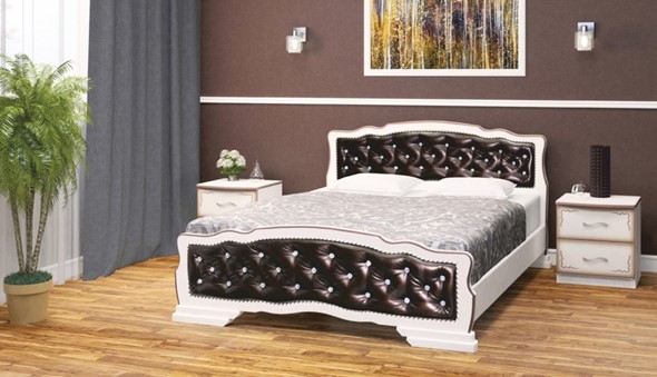Спальная кровать Карина-10 (Дуб Молочный, темная обивка) 140х200 в Ярославле - изображение