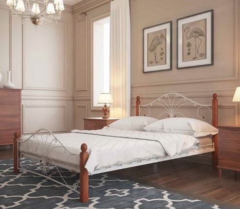 Спальная кровать Фортуна 1, 1600, белый/махагон в Ярославле - изображение
