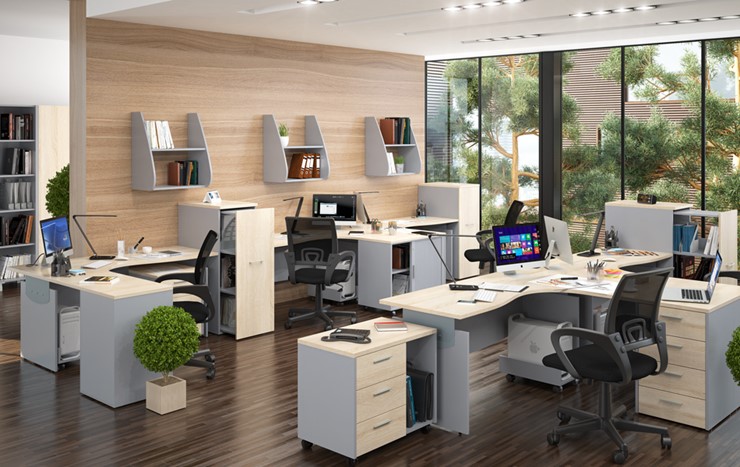 Набор мебели в офис OFFIX-NEW для 4 сотрудников с двумя шкафами в Ярославле - изображение 1