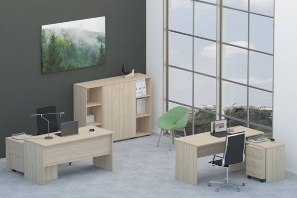 Офисный комплект мебели Twin для 2 сотрудников со шкафом для документов в Ярославле - изображение