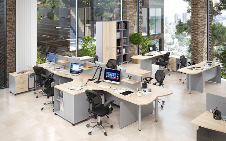 Набор мебели в офис OFFIX-NEW для 4 сотрудников с двумя шкафами в Ярославле - изображение